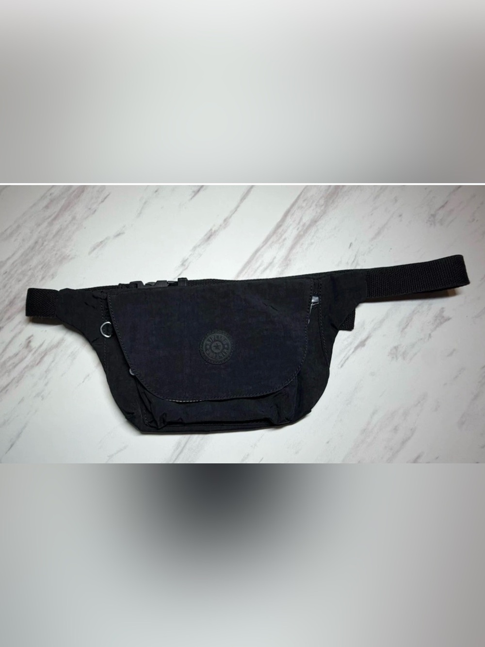 Kipling Black Waist Bag with Front Flap - Sleek Everyday Belt Pack